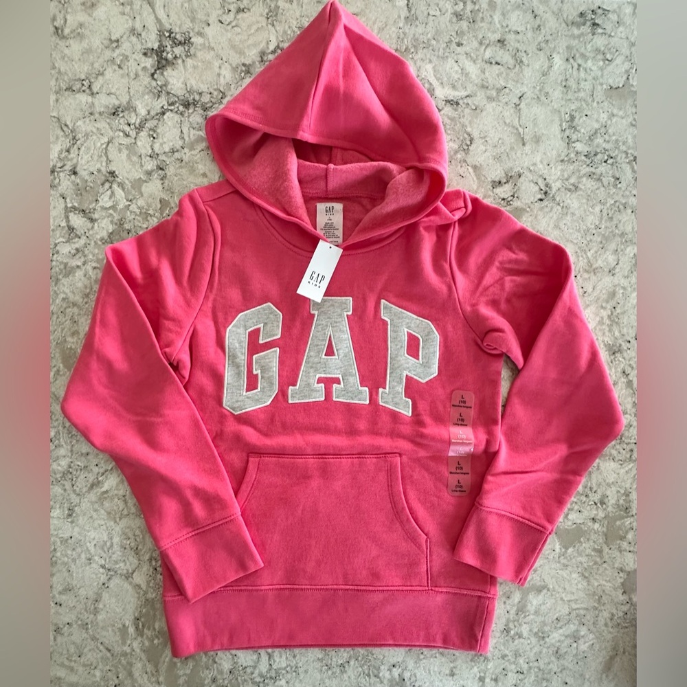 GAP Vibrant Pink Kids Hoodie with Grey Logo Size L (10) NWT